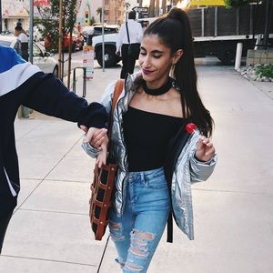 F21 Hologram Puffer Coat w/ Flag Collar